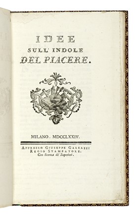  Verri Pietro : Idee sull'indole del piacere. Letteratura italiana, Filosofia, Letteratura  [..]