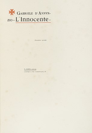  D'Annunzio Gabriele : L'innocente. Letteratura italiana  - Auction Books, autographs  [..]