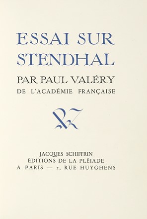  Valry Paul : Essai sur Stendhal. Letteratura francese, Figurato, Legatura, Letteratura, Collezionismo e Bibliografia, Collezionismo e Bibliografia  Stendhal (Beyle Henri, detto)  - Auction Books, autographs and manuscripts - Libreria Antiquaria Gonnelli - Casa d'Aste - Gonnelli Casa d'Aste
