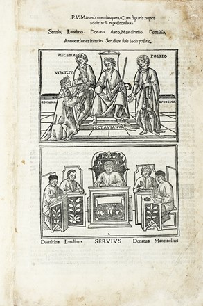  Vergilius Maro Publius : Omnia opera. Cum figuris nuper additis & expositoribus Servio, Landino, Donato, Anto. Mancinello, Domitio.  Cristoforo Landino  - Asta Libri, autografi e manoscritti - Libreria Antiquaria Gonnelli - Casa d'Aste - Gonnelli Casa d'Aste