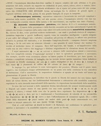  Marinetti Filippo Tommaso : Lo splendore geometrico e meccanico e la sensibilit numerica. Manifesto futurista. Futurismo, Arte  - Auction Books, autographs and manuscripts - Libreria Antiquaria Gonnelli - Casa d'Aste - Gonnelli Casa d'Aste