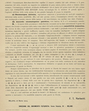  Marinetti Filippo Tommaso : Lo splendore geometrico e meccanico e la sensibilit numerica. Manifesto futurista.  - Asta Libri, autografi e manoscritti - Libreria Antiquaria Gonnelli - Casa d'Aste - Gonnelli Casa d'Aste