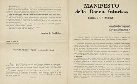  Saint-Point Valentine (de) : Manifesto della Donna futurista. Risposta a F.T. Marinetti.  [..]