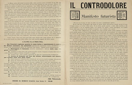  Palazzeschi Aldo : Il controdolore. Manifesto futurista. Futurismo, Arte  - Auction Books, autographs and manuscripts - Libreria Antiquaria Gonnelli - Casa d'Aste - Gonnelli Casa d'Aste