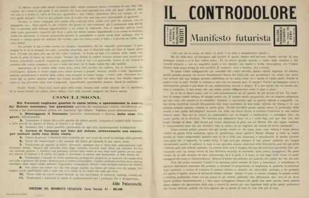  Palazzeschi Aldo : Il controdolore. Manifesto futurista.  - Asta Libri, autografi e manoscritti - Libreria Antiquaria Gonnelli - Casa d'Aste - Gonnelli Casa d'Aste