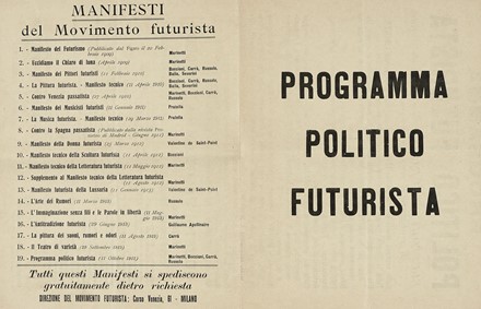  Marinetti Filippo Tommaso [e altri] : Programma politico futurista. Futurismo,  [..]