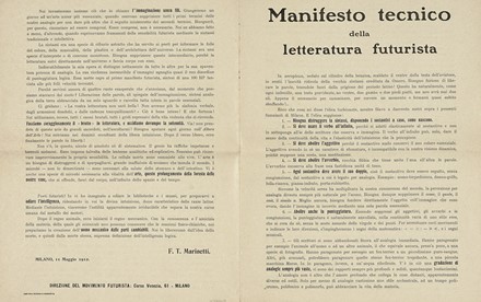  Marinetti Filippo Tommaso : Manifesto tecnico della letteratura futurista. Futurismo, Letteratura, Arte  - Auction Books, autographs and manuscripts - Libreria Antiquaria Gonnelli - Casa d'Aste - Gonnelli Casa d'Aste