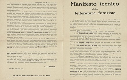  Marinetti Filippo Tommaso : Manifesto tecnico della letteratura futurista.  - Asta Libri, autografi e manoscritti - Libreria Antiquaria Gonnelli - Casa d'Aste - Gonnelli Casa d'Aste