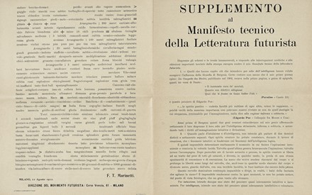  Marinetti Filippo Tommaso : Manifesto tecnico della letteratura futurista. Futurismo, Letteratura, Arte  - Auction Books, autographs and manuscripts - Libreria Antiquaria Gonnelli - Casa d'Aste - Gonnelli Casa d'Aste