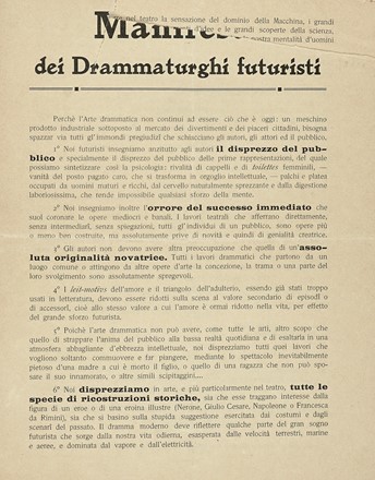  Marinetti Filippo Tommaso : Man[ifesto] dei Drammaturghi futuristi. Futurismo,  [..]