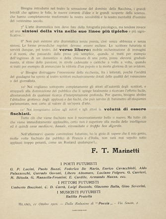  Marinetti Filippo Tommaso : Man[ifesto] dei Drammaturghi futuristi. Futurismo, Teatro, Musica, Teatro, Danza, Arte, Musica, Teatro, Spettacolo, Musica, Teatro, Spettacolo, Musica, Teatro, Spettacolo, Musica, Teatro, Spettacolo  - Auction Books, autographs and manuscripts - Libreria Antiquaria Gonnelli - Casa d'Aste - Gonnelli Casa d'Aste