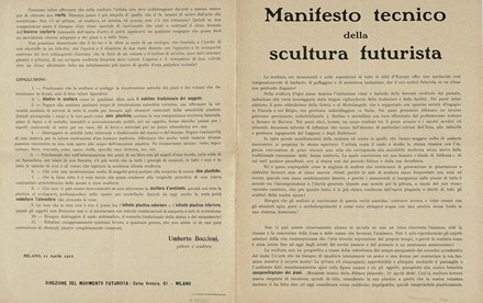  Boccioni Umberto [e altri] : La pittura futurista. Manifesto tecnico.  Carlo Carrà  (Quargnento, 1881 - Milano, 1966), Luigi Russolo  (1885 - 1947), Gino Severini  (Cortona, 1883 - Parigi, 1966), Aroldo Borzagni  - Asta Libri, autografi e manoscritti - Libreria Antiquaria Gonnelli - Casa d'Aste - Gonnelli Casa d'Aste