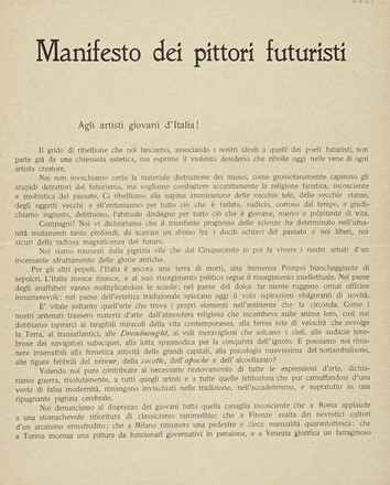  Boccioni Umberto [e altri] : Manifesto dei Pittori futuristi. Futurismo, Pittura,  [..]