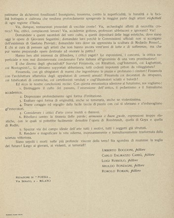  Boccioni Umberto [e altri] : Manifesto dei Pittori futuristi.  Carlo Carrà  (Quargnento,  [..]