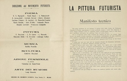  Boccioni Umberto [e altri] : Manifesto dei Pittori futuristi. Futurismo, Pittura, Arte, Arte  Carlo Carrà  (Quargnento, 1881 - Milano, 1966), Luigi Russolo  (1885 - 1947), Aroldo Bonzagni  (Cento, 1887 - Milano, 1918), Romolo Romani  - Auction Books, autographs and manuscripts - Libreria Antiquaria Gonnelli - Casa d'Aste - Gonnelli Casa d'Aste