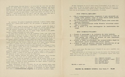  Boccioni Umberto [e altri] : Manifesto dei Pittori futuristi.  Carlo Carrà  (Quargnento,  [..]