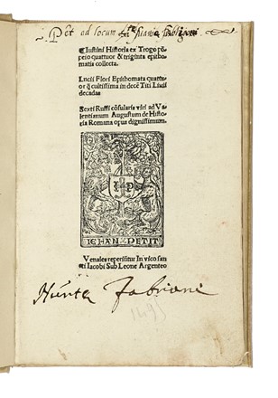  Iustinus Marcus Iunianus : Iustini Historia ex Trogo Pompeio... Lucii Flori... in decem Titi Liuii decadas. Sexti Ruffi... de Historia Romana.  - Asta Libri, autografi e manoscritti - Libreria Antiquaria Gonnelli - Casa d'Aste - Gonnelli Casa d'Aste