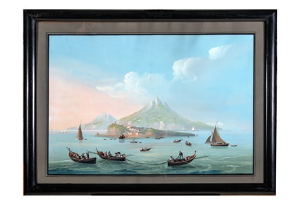 Scuola napoletana del XIX secolo : Tre vedute con il Golfo di Sorrento, e le isole  [..]