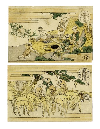  Katsushika Hokusai  (Edo, 1760 - 1849) : Tre tavole da Tôkaidô gojûsan tsugi.  - Asta Arte Antica [Parte I] - Libreria Antiquaria Gonnelli - Casa d'Aste - Gonnelli Casa d'Aste