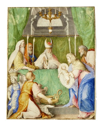  Scuola marchigiana del XVI secolo : Presentazione di Gesù bambino al tempio.  - Asta Arte Antica [Parte I] - Libreria Antiquaria Gonnelli - Casa d'Aste - Gonnelli Casa d'Aste