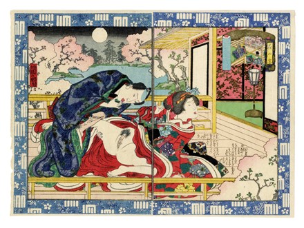  Artista di scuola Utagawa (met XIX secolo) : Cinque tavole ukyo-e shunga.  - Asta Arte Antica [Parte I] - Libreria Antiquaria Gonnelli - Casa d'Aste - Gonnelli Casa d'Aste