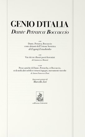  Jori Marcello : Genio d'Italia. Dante, Petrarca, Boccaccio [...] Interventi artistici di Marcello Jori. Libro d'Artista, Letteratura italiana, Dantesca, Collezionismo e Bibliografia, Letteratura, Letteratura  - Auction Books, autographs and manuscripts - Libreria Antiquaria Gonnelli - Casa d'Aste - Gonnelli Casa d'Aste