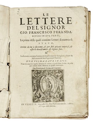  Peranda Giovanni Francesco : Le Lettere del signor Gio. Francesco Peranda divise in due parti...  - Asta Libri, autografi e manoscritti - Libreria Antiquaria Gonnelli - Casa d'Aste - Gonnelli Casa d'Aste