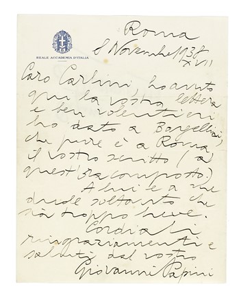 Raccolta di 81 tra lettere, biglietti, cartoline, poesie di politici letterati ecc., posta Par Baloon (con pallone aerostatico) ecc. Storia, Storia, Diritto e Politica  - Auction Books, autographs and manuscripts - Libreria Antiquaria Gonnelli - Casa d'Aste - Gonnelli Casa d'Aste