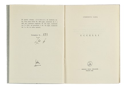  Saba Umberto : Uccelli.  - Asta Libri, autografi e manoscritti - Libreria Antiquaria Gonnelli - Casa d'Aste - Gonnelli Casa d'Aste