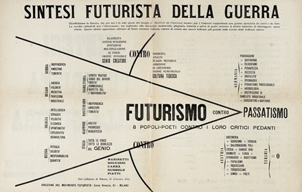  Marinetti Filippo Tommaso : Sintesi Futurista della Guerra.  Umberto Boccioni  (Reggio Calabria, 1882 - Verona, 1916), Carlo Carrà  (Quargnento, 1881 - Milano, 1966), Luigi Russolo  (1885 - 1947)  - Asta Libri, autografi e manoscritti - Libreria Antiquaria Gonnelli - Casa d'Aste - Gonnelli Casa d'Aste