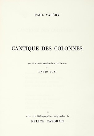  Valéry Paul : Cantique des colonnes.  Felice Casorati  (Novara, 1883 - Torino, 1963), Mario Luzi  - Asta Libri, autografi e manoscritti - Libreria Antiquaria Gonnelli - Casa d'Aste - Gonnelli Casa d'Aste