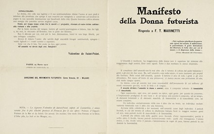  Marinetti Filippo Tommaso : L?immaginazione senza fili e le parole in libertà.  Valentine (de) Saint-Point  - Asta Libri, autografi e manoscritti - Libreria Antiquaria Gonnelli - Casa d'Aste - Gonnelli Casa d'Aste