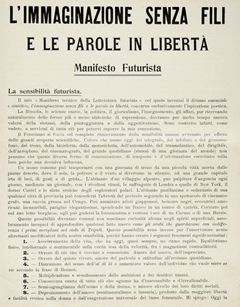  Marinetti Filippo Tommaso : L?immaginazione senza fili e le parole in libertà.  - Asta Libri, autografi e manoscritti - Libreria Antiquaria Gonnelli - Casa d'Aste - Gonnelli Casa d'Aste