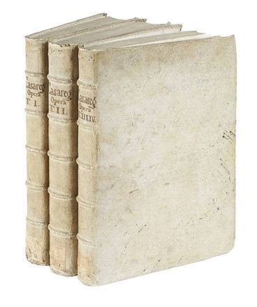  Casaregi Giuseppe Lorenzo Maria : Discursus legales de commercio, in quibus fusissim� tractantur materiae concernentes assecurationes. Naves, naula, & naulizationes [...] Tomus primus (-quartus). ...  - Auction Books, autographs and manuscripts - Libreria Antiquaria Gonnelli - Casa d'Aste - Gonnelli Casa d'Aste