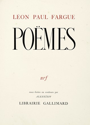  Fargue Léon-Paul : Poèmes.  Alexandre Alexeieff  - Asta Libri, autografi e manoscritti - Libreria Antiquaria Gonnelli - Casa d'Aste - Gonnelli Casa d'Aste