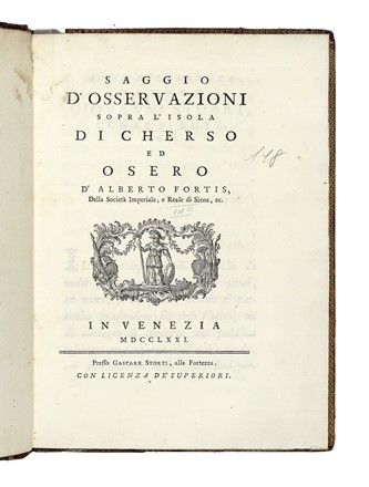  Fortis Alberto : Saggio d'osservazioni sopra l'isola di Cherso ed Osero...  Domenico Cirillo  (1739 - 1799)  - Asta Libri, autografi e manoscritti - Libreria Antiquaria Gonnelli - Casa d'Aste - Gonnelli Casa d'Aste