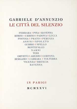  D'Annunzio Gabriele : Le città del silenzio.  - Asta Libri, autografi e manoscritti - Libreria Antiquaria Gonnelli - Casa d'Aste - Gonnelli Casa d'Aste