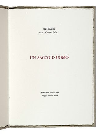  Macrì Oreste : Un sacco d'uomo.  Silvio Loffredo  (Parigi, 1920 - Trebiano, 2013)  - Asta Libri, autografi e manoscritti - Libreria Antiquaria Gonnelli - Casa d'Aste - Gonnelli Casa d'Aste