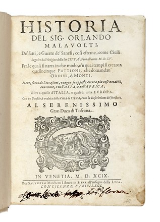 Malavolti Orlando : Historia [...] de' fatti, e guerre de' Sanesi, cosi esterne, come civili. Seguite dall'origine della lor città, fino all'anno 1555...  Francesco Ottaviano Renucci, Luigi Lazzeri  - Asta Libri, autografi e manoscritti - Libreria Antiquaria Gonnelli - Casa d'Aste - Gonnelli Casa d'Aste