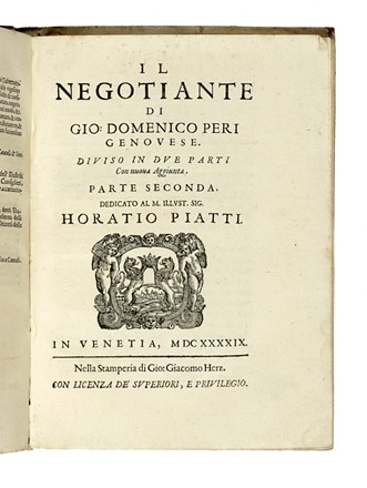  Peri Giovanni Domenico : Il negotiante [...] diviso in due parti con nova aggiunta. Parte prima [-seconda].  - Auction Books, autographs and manuscripts - Libreria Antiquaria Gonnelli - Casa d'Aste - Gonnelli Casa d'Aste
