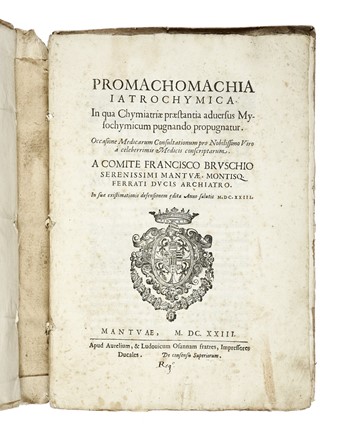  Bruschi Francesco : Promachomachia iatrochymica In qua Chymiatriae praestantia adversus Mysochymicum pugnando propugnatur. Medicina, Chimica, Scienze tecniche e matematiche  - Auction Books, autographs and manuscripts - Libreria Antiquaria Gonnelli - Casa d'Aste - Gonnelli Casa d'Aste