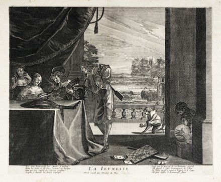  Guilliaume (Willem) De Gheyn  (Anversa,  - attivo a Parigi sulla, ), Jean Baptiste Humbelot  (attivo a Parigi,  - 1685) : Le quattro età dell'uomo.  - Auction Arte Antica, Moderna e Contemporanea [parte I] - Libreria Antiquaria Gonnelli - Casa d'Aste - Gonnelli Casa d'Aste