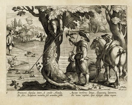  Jan Van der Straet (detto Stradano)  (Bruges, 1523 - Firenze, 1605) [da] : La caccia al coniglio con cani e leopardi / La lotta tra cicogne e serpenti / La caccia alle allodole con i falchi.  - Auction Arte Antica, Moderna e Contemporanea [parte I] - Libreria Antiquaria Gonnelli - Casa d'Aste - Gonnelli Casa d'Aste