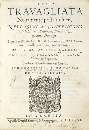 Locati Umberto : Italia travagliata novamente posta in luce, nella qual si contengono tutte le guerre, seditioni, pestilentie, & altri travagli...  William Shakespeare  - Asta Libri, Autografi e Manoscritti - Libreria Antiquaria Gonnelli - Casa d'Aste - Gonnelli Casa d'Aste