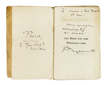  Marinetti Filippo Tommaso : Dedica autografa su libro Les Dieux s'en vont, d'Annunzio reste. Letteratura italiana, Letteratura  - Auction Books, Autographs and Manuscripts - Libreria Antiquaria Gonnelli - Casa d'Aste - Gonnelli Casa d'Aste