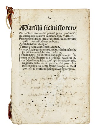  Ficino Marsilio : De triplici vita aurea volumina tria... Filosofia, Medicina, Astrologia, Medicina alternativa, Occultismo, Medicina  - Auction Books, Autographs and Manuscripts - Libreria Antiquaria Gonnelli - Casa d'Aste - Gonnelli Casa d'Aste