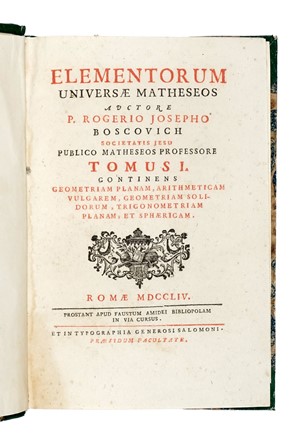  Boscovich Ruggiero Giuseppe : Elementorum universae matheseos... Tomus 1 [-3]. Scienze tecniche e matematiche  - Auction Books, Autographs and Manuscripts - Libreria Antiquaria Gonnelli - Casa d'Aste - Gonnelli Casa d'Aste