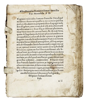  Bolzanio Urbano : [Institutiones Graecae grammatices]. Aldina, Grammatica, Collezionismo e Bibliografia, Letteratura  - Auction Books, Autographs and Manuscripts - Libreria Antiquaria Gonnelli - Casa d'Aste - Gonnelli Casa d'Aste