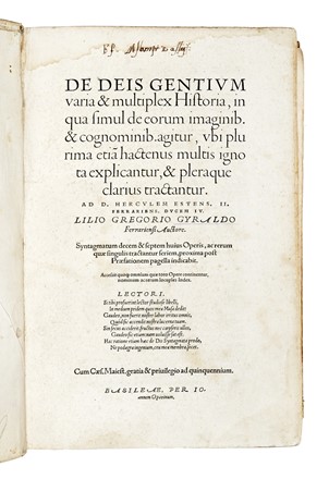  Giraldi Lilio Gregorio : De deis Gentium varia & multiplex Historia... Mitologia  - Auction Books, Autographs and Manuscripts - Libreria Antiquaria Gonnelli - Casa d'Aste - Gonnelli Casa d'Aste