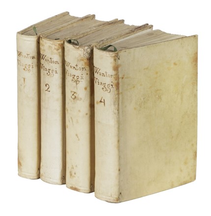  Seriman Zaccaria : Viaggi di Enrico Wanton alle terre incognite australi, ed ai regni delle scimie, e de' cinocefali nuovamente tradotti da un manoscritto inglese. Tomo I [-IV]. Geografia e viaggi, Figurato  - Auction Books, Autographs and Manuscripts - Libreria Antiquaria Gonnelli - Casa d'Aste - Gonnelli Casa d'Aste